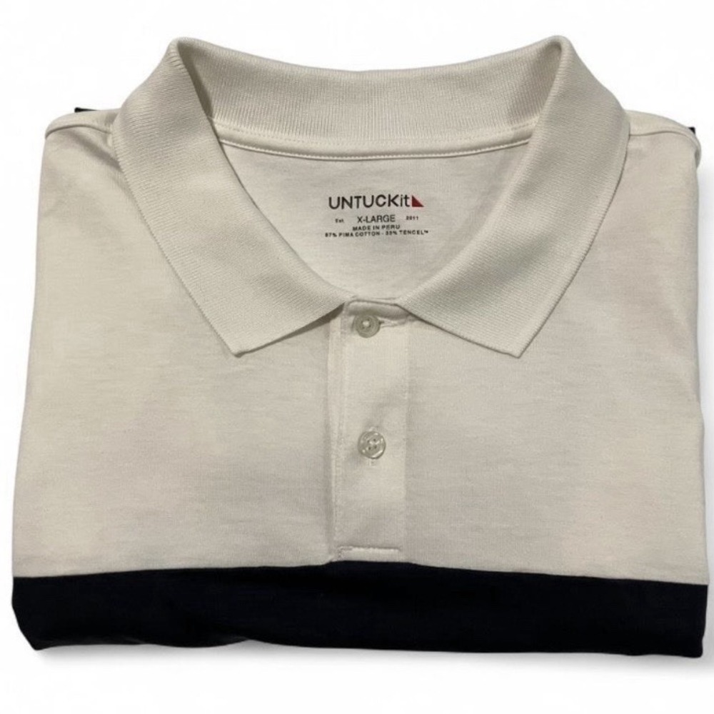 UNTUCKit White Navy Polo Shirt Men's Size XL Pima Cotton Tencel Lightweight
